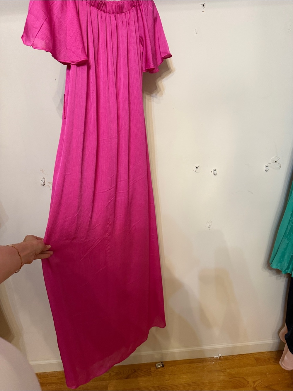 Trina Turk Bright Fuchsia Off-Shoulder Maxi Dress